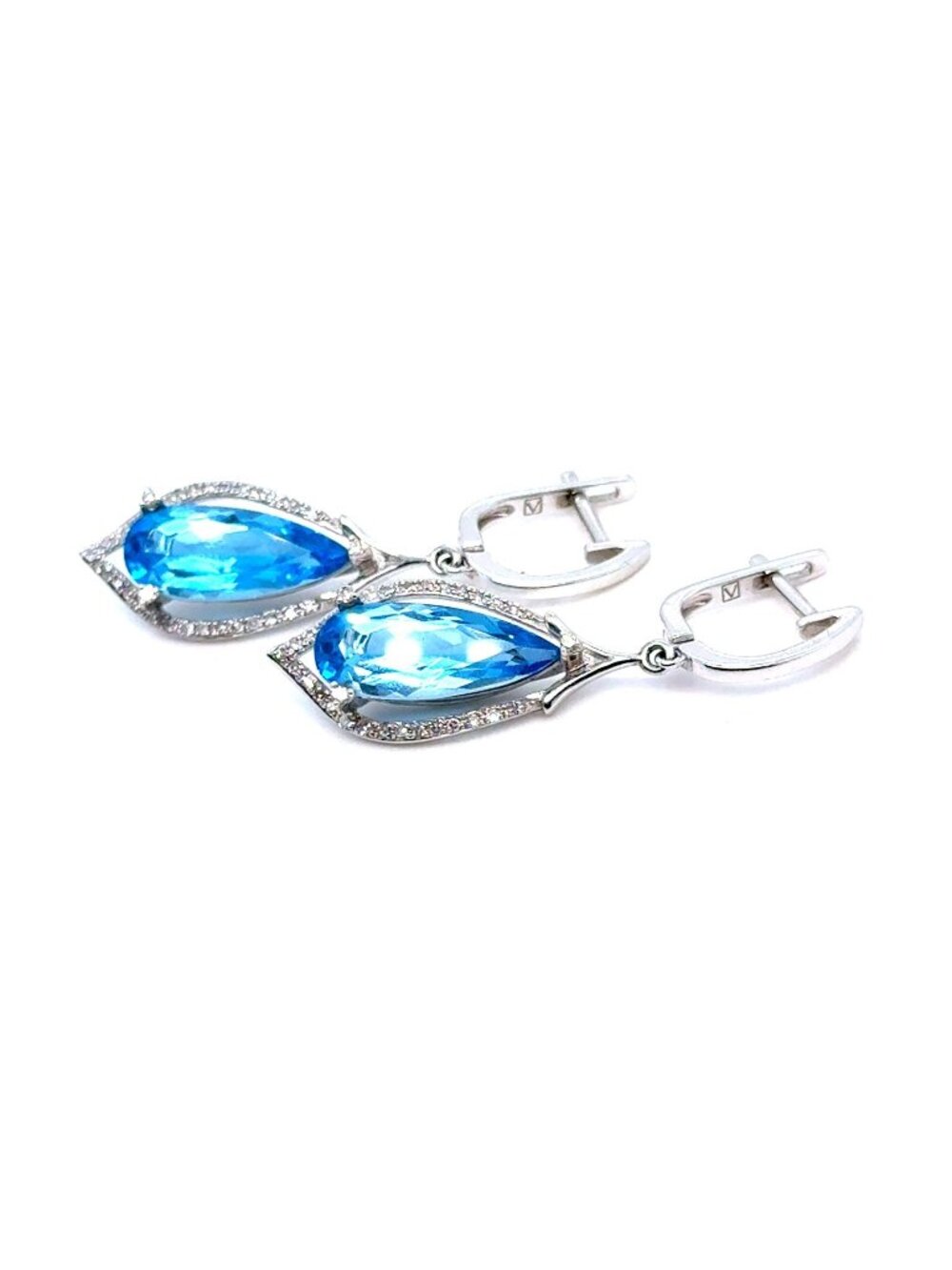 Stunning 14K Gold Blue Topaz/Diamonds Dangle Earrings